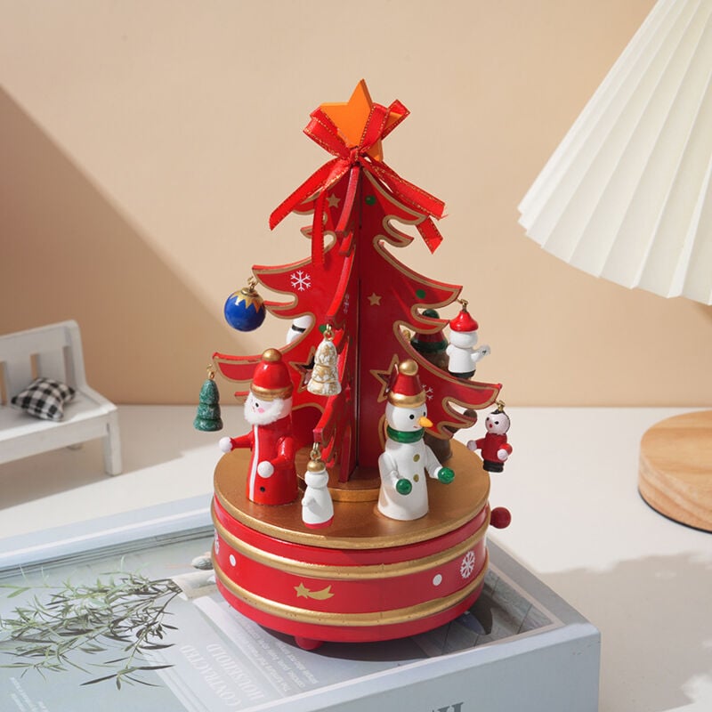 Image of Carillon rotante per albero di Natale, decorazione natalizia in legno rosso, migliore