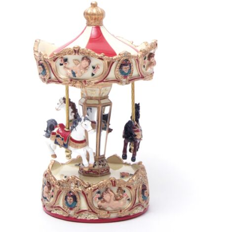 Carillon vintage rosso e bianco con cavalluccio, decorazione da h 16 cm -Piccolo