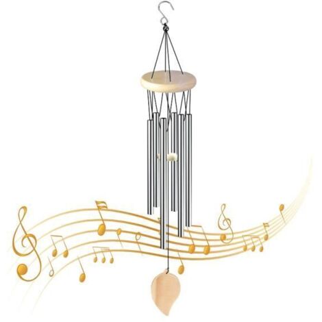 Carillons de Vent, Carillons Éoliens en Bois de Pin avec 6 Tubes en Alliage d'aluminium pour Ornements Patio de Jardin Arrière-Cour