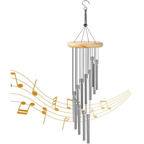 Carillons Décoratifs avec 12 Tubes en Aluminium, Bois Massif Carillons Éoliens, Article Carillon a Vent Exterieur, Carillon à Vent de Jardin pour Jardin Maison Patio Balcon Décoration
