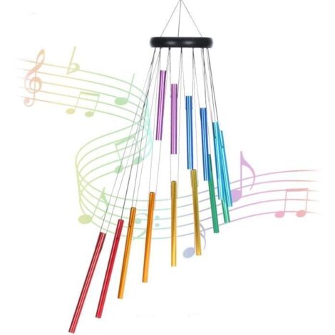 Carillons éoliens, 14 tubes en aluminium coloré, décoration de jardin ou d'intérieur avec moulin à vent (couleur)