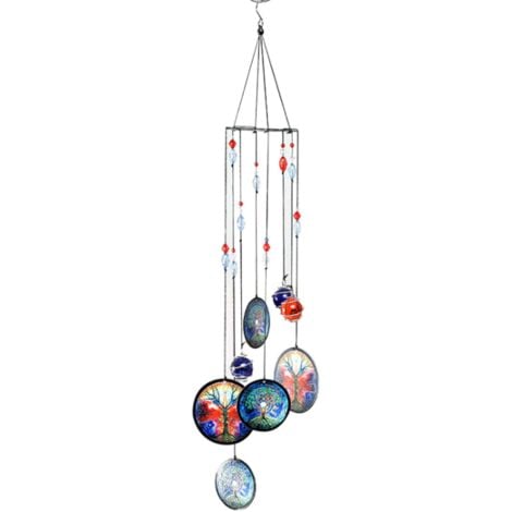 Carillon éolien extérieur, carillon éolien solaire lune avec boule de verre  fissuré et tube en aluminium