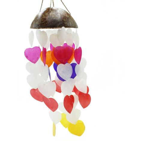 Carillons Éoliens Noix de Coco & Capiz - Grands Coeurs - 40cm- Vendu par 1