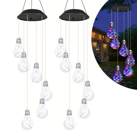 Carillons éoliens solaires à lumières colorées, 2 pièces, pour l'extérieur, lampes solaires suspendues, ampoule Edison, carillon éolien