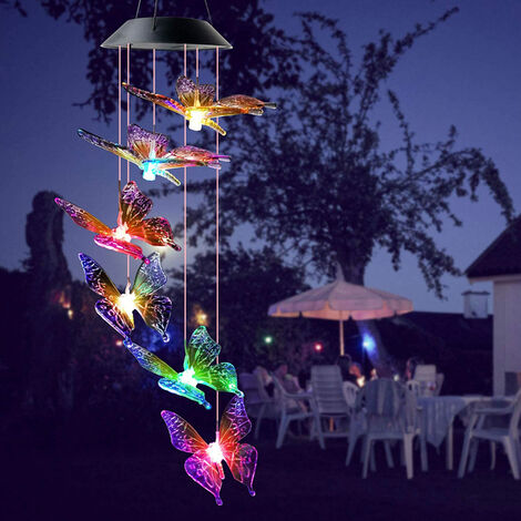 Carillons éoliens solaires étanches avec cloches, lumière colorée avec papillon, luminaire décoratif de jardin, idéal pour une pelouse ou une cour, 120mAh,colour,CN