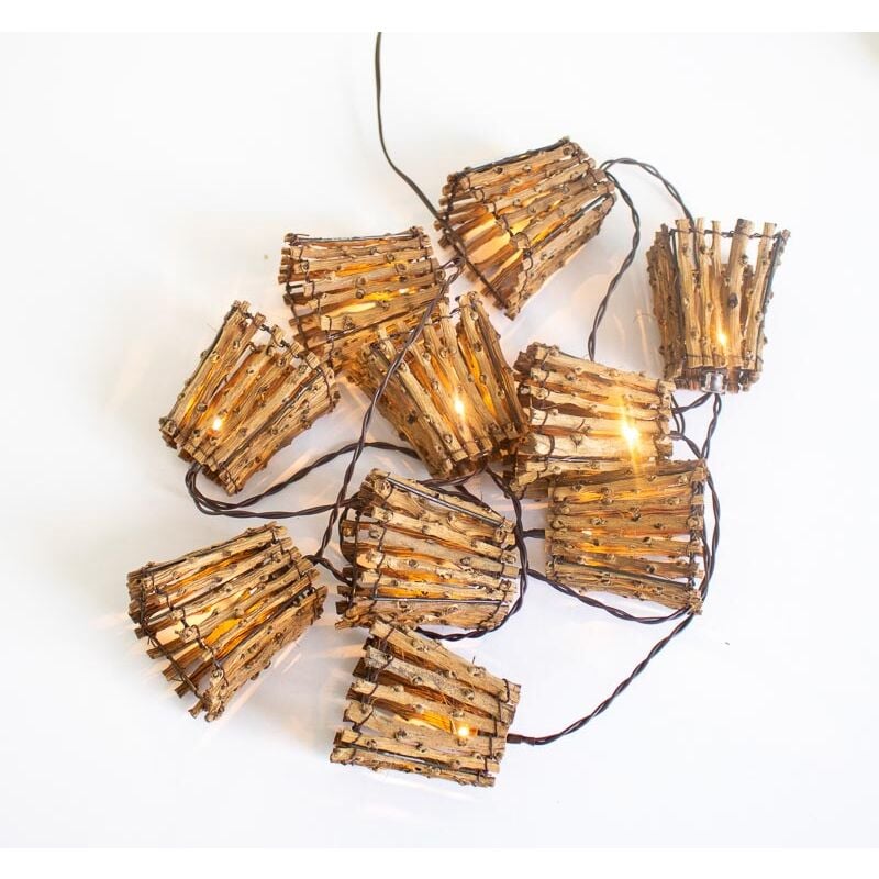 CARINA Guirlande lumineuse décorative de Noël. Abat-jour en fibre naturelle. 330 cm de long et lumière LED chaude. Fabriqué en Espagne