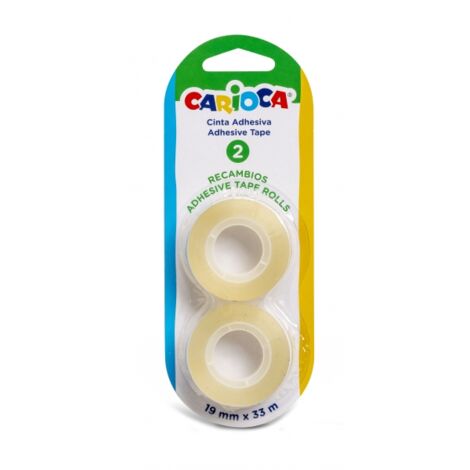 Carioca ADHESIVE TAPE – Recambios de cinta adhesiva blister transparente. Contiene 2 rollos de recambios de 19mm x 33m, perfectos para borrar en papel y cartón ya que no amarillea con el tiempo.