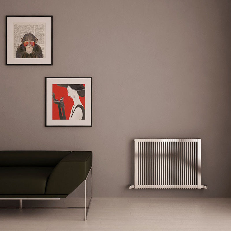 Carisa Stripe Brushed Stainless Steel Horizontal Designer Radiator 600mm x 795mm Electric Only - Thermostatic