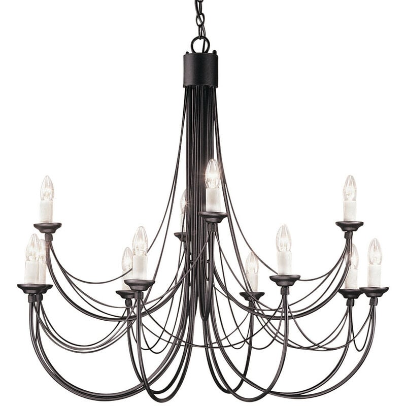 Carisbrooke - 12 Light Candle Chandelier Black - Elstead