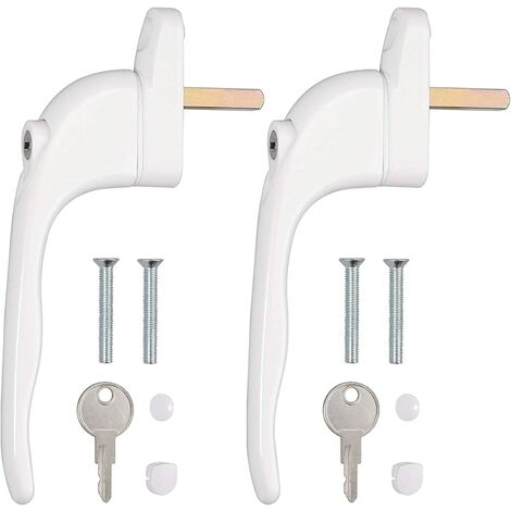 Carivent 2pcs Poignées de Fenêtre à Clé en Aluminium Blanc Poignées de Sécurité pour Fenêtre Verrouillables en Longueur de La Broche 30mm Verrou Baie Coulissante