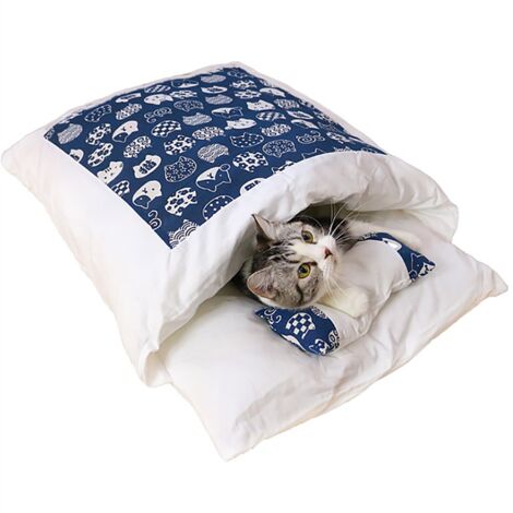 Carivent Litière pour animaux de compagnie litière pour chat sac de couchage pour chat amovible et lavable couette pour chat chenil litière pour chat sac de couchage pour chat bleu M=