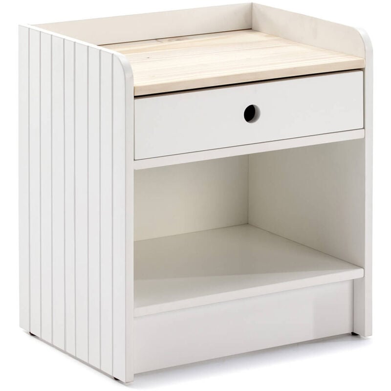 CARLA - Chevet 1 Tiroir 1 Niche Bois et Blanc