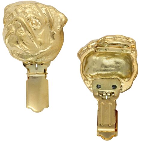Carlino, Carlin - spilla con clip, porta numero di partenza placcato oro, elegante distintivo per esposizioni canine di Art-Dog