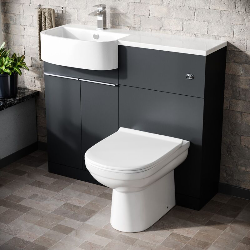 Carlo 1000mm p Shape Grey Left Hand Bathroom Vanity, Basin, wc & btw Toilet