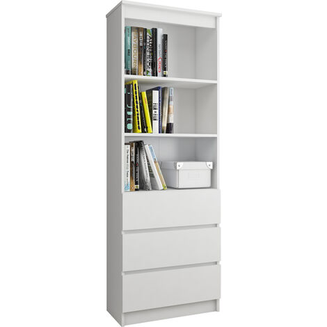 CARLO - Mobile contenitore multifunzionale per soggiorno / soggiorno / ufficio / camera da letto - 180x60x35 cm - Libreria design moderno - Bianco