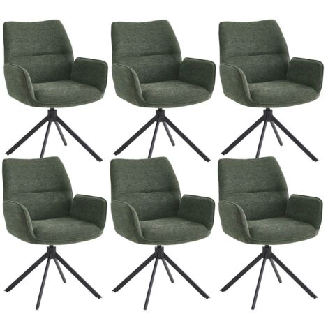 CARLOTTA - Lot de 6 Fauteuils de table Pivotants Tissu Coloris Vert