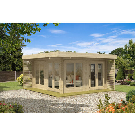 Carlsson – Abri de jardin en bois 480 x 480 cm – Épaisseur des murs 44 mm – 2 portes doubles en bois lamellé – Verre isolant inclus