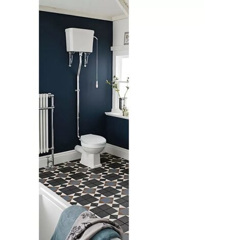 PREMIER Carlton High Level Traditional Toilet WC Pan & Cistern Ex. Pipe, Seat, Chain