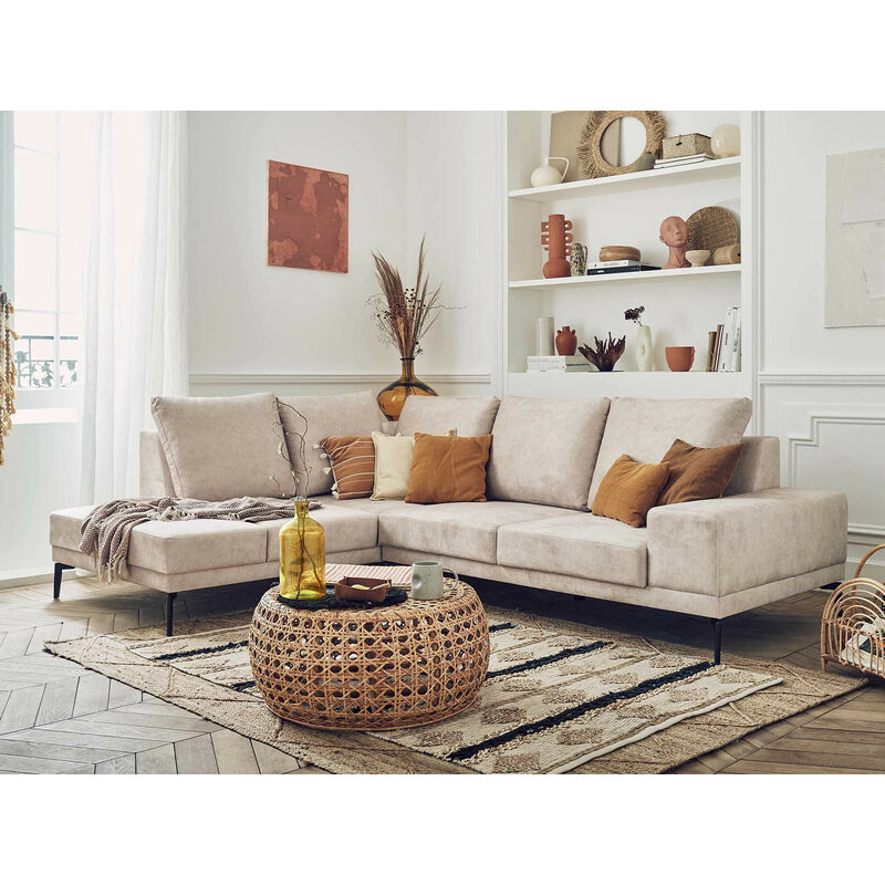 Canapé d'angle 5 places Beige Velours Contemporain
