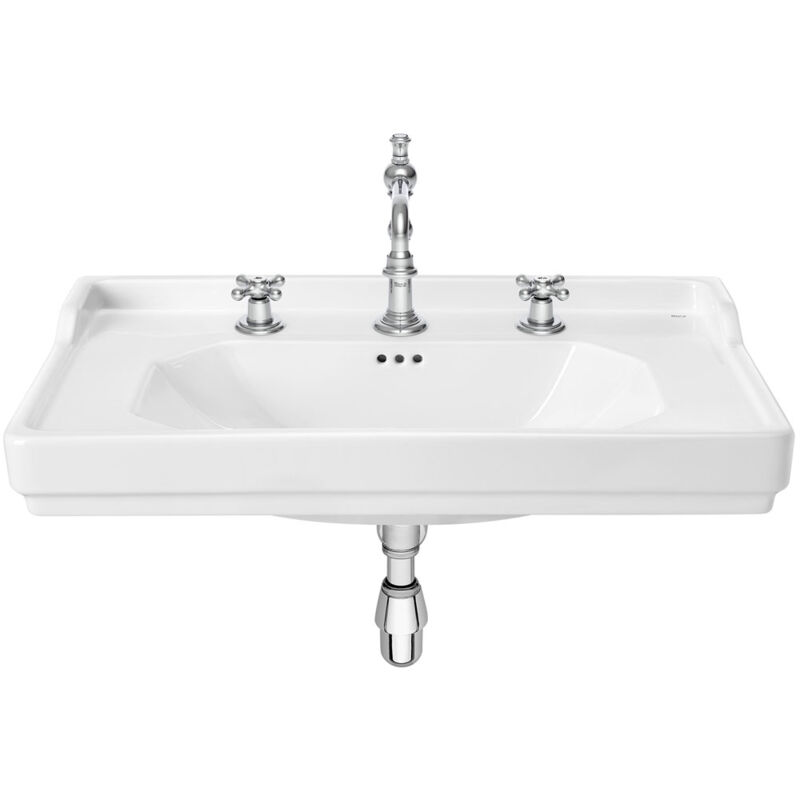 Lavabo carmen mural ou sur colonne (en option) - 800 x 500 mm - blanc brillant - 3 trous de robinetterie Roca