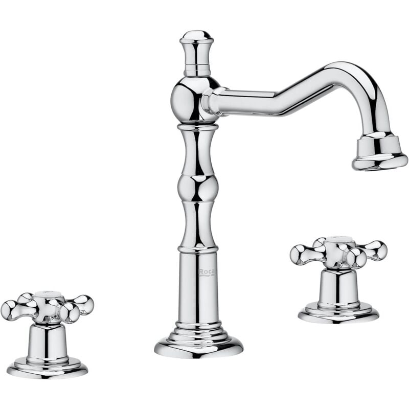 Roca - A5A444BC00 carmen Grifo Bimando de Repisa Lavabo con Caño Central Giratorio con Desagüe Click-Clack Cromo - ref: A5A444BC00