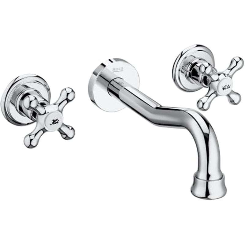 Robinet mélangeur lavabo carmen mural 3 trous sans vidage - Chromé Roca A5A474BC00