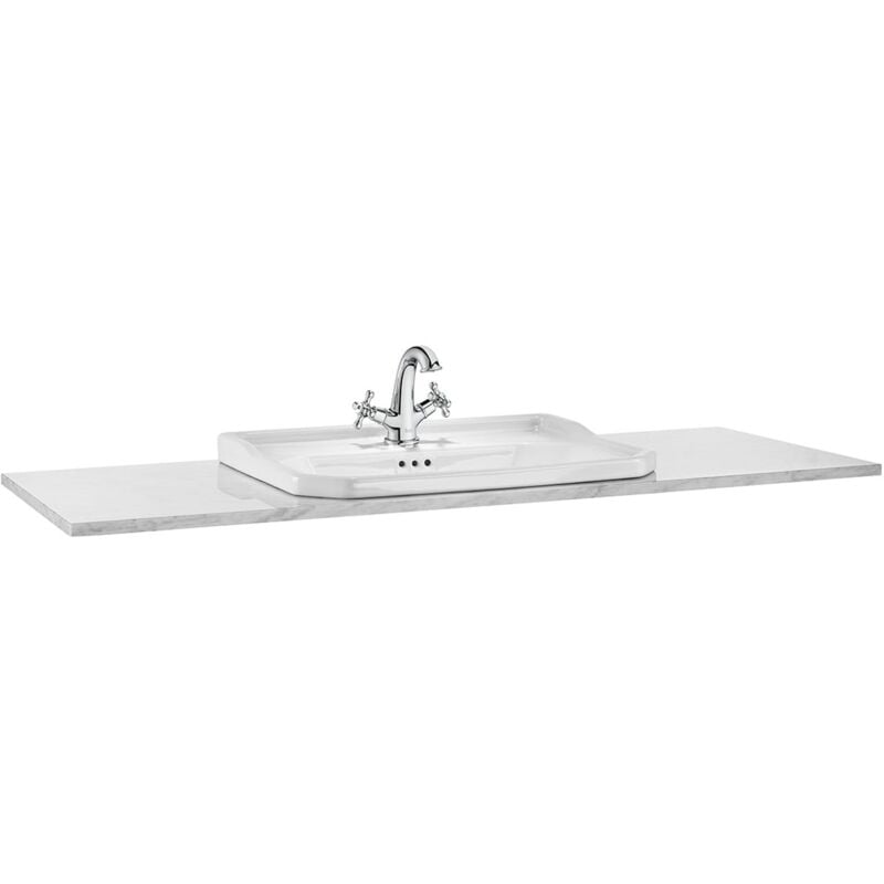 Plan de travail en marbre carmen pour meuble bas Roca Couleur : marbre blanc venato