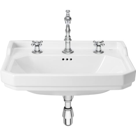 CARMEN - ROCA vasque murale en porcelaine pour piédestal avec 3 trous Longueur : 650 mm