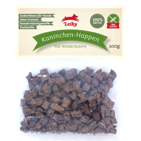 Carne di coniglio 95% con ortica 100 g  snack per cani  acidi omega  Leiky