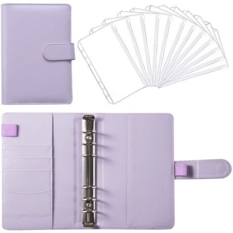 Carnet A6 en cuir PU rechargeable avec 12 pochettes zippées
