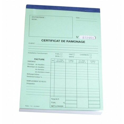 Carnet certificat annuel ramonage