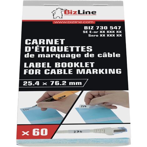 Carnet de marquage de câble vinyle auto-protégé 60 étiquettes – Résistant aux UV – Pour câbles électriques – 730547 – Bizline