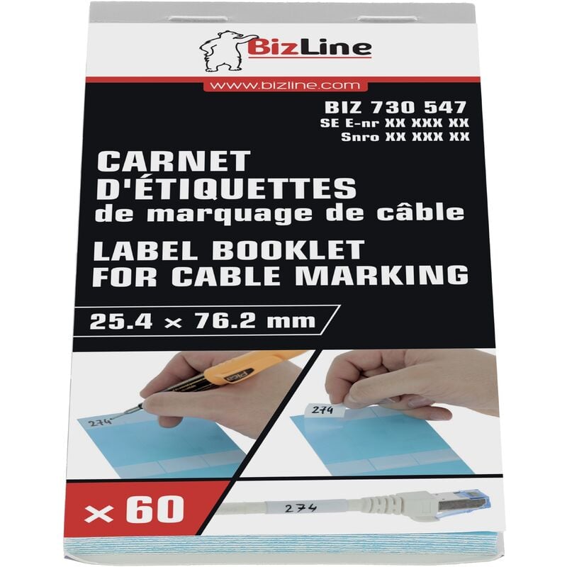 Bizline - carnet de marquage de câble - vinyle auto-protégé - 60 étiquettes 730547