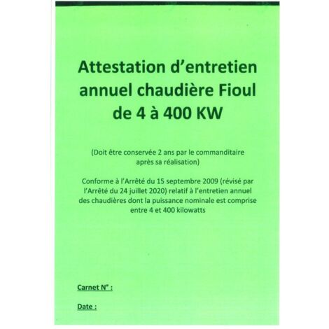 Carnet d'entretien pour chaudière à fioul