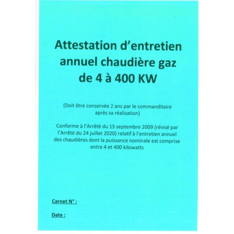 Carnet d'entretien pour chaudière à gaz