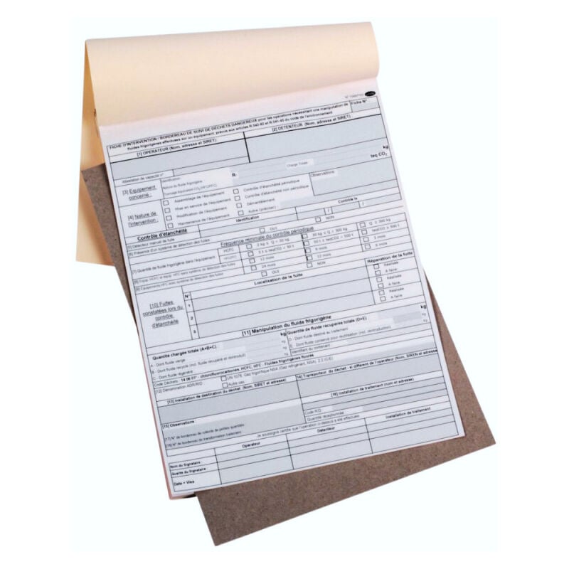 Carnet intervention climatisation professionnel 50 feuillets