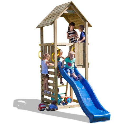 Carol Adventure Peaks Fortress 1 with Blue Slide - Outdoor Play Set - Pressure Treated Wood - L310 x W460 x H282 cm