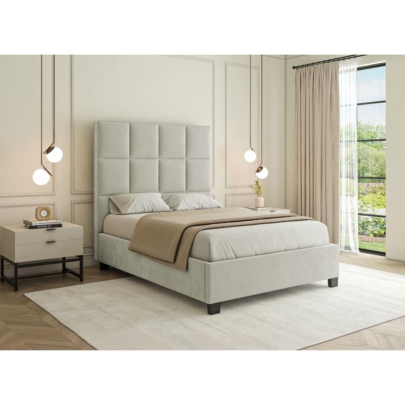 Deco In Paris - caroline - Lit coffre en velours beige design caroline 140 x 190 cm