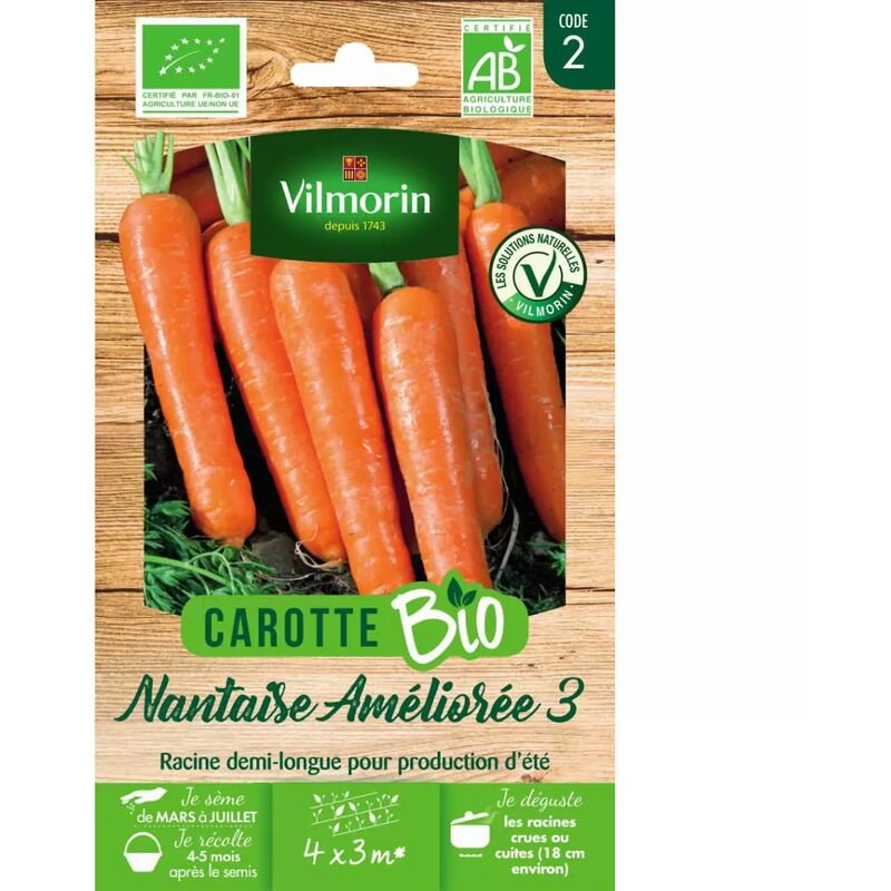 Vilmorin - Sachet graines Carotte Nantaise améliorée 3 bio - Daucus carota
