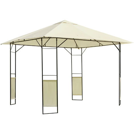 OUTSUNNY Carpa 2,97x2,97x2,6m Cenador Jardin Marco de Acero y 4 Paraviento lateral Color Crema