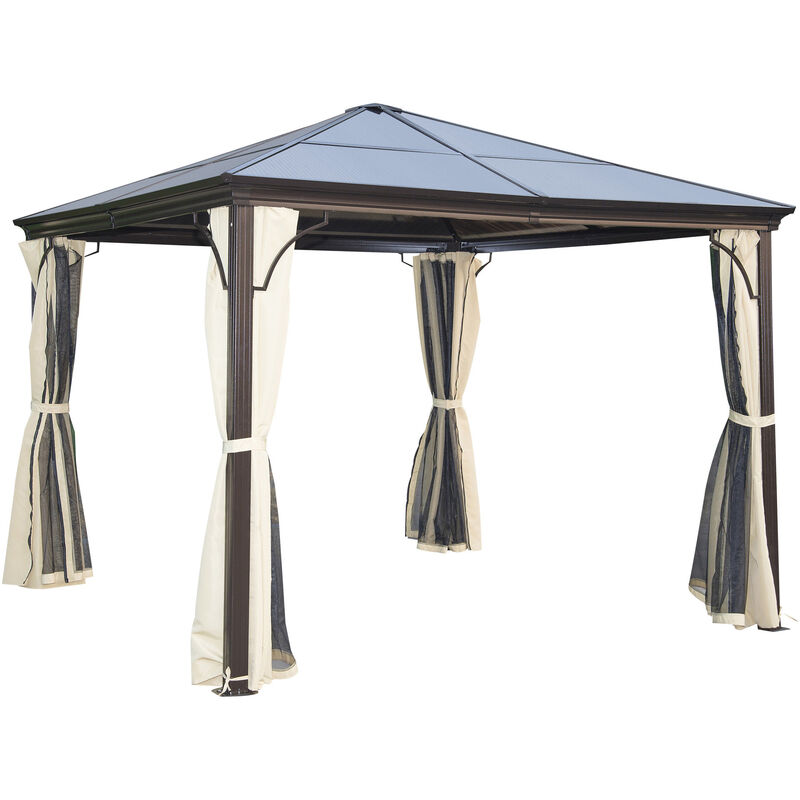 

Outsunny - Carpa Cenador para Jardín Estable Anti-UV Techo 4 Paravientos + Mosquitera - Crema, Negro