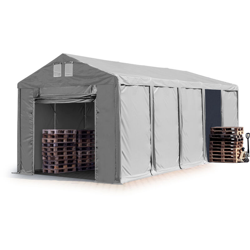 

Carpa almacén 4x10 m carpa industrial 3m de altura lateral aprox. 550g/m² lona PVC gris 100% impermeable con puerta levadiza - grigio