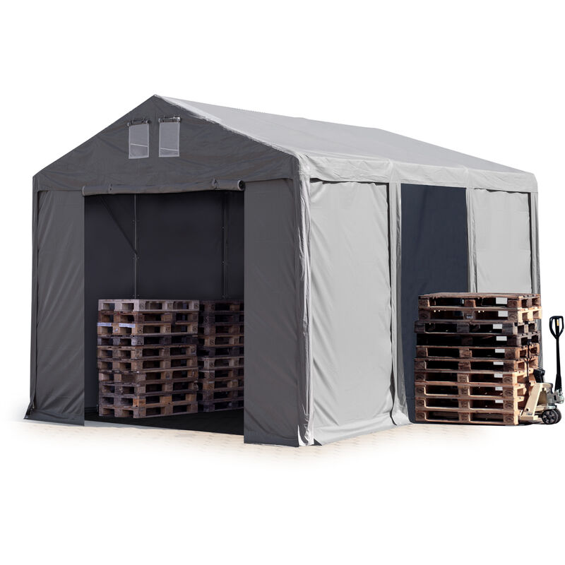 

Carpa almacén 4x6 m carpa industrial 3m de altura lateral aprox. 550g/m² lona PVC gris 100% impermeable puerta con cremallera - grigio