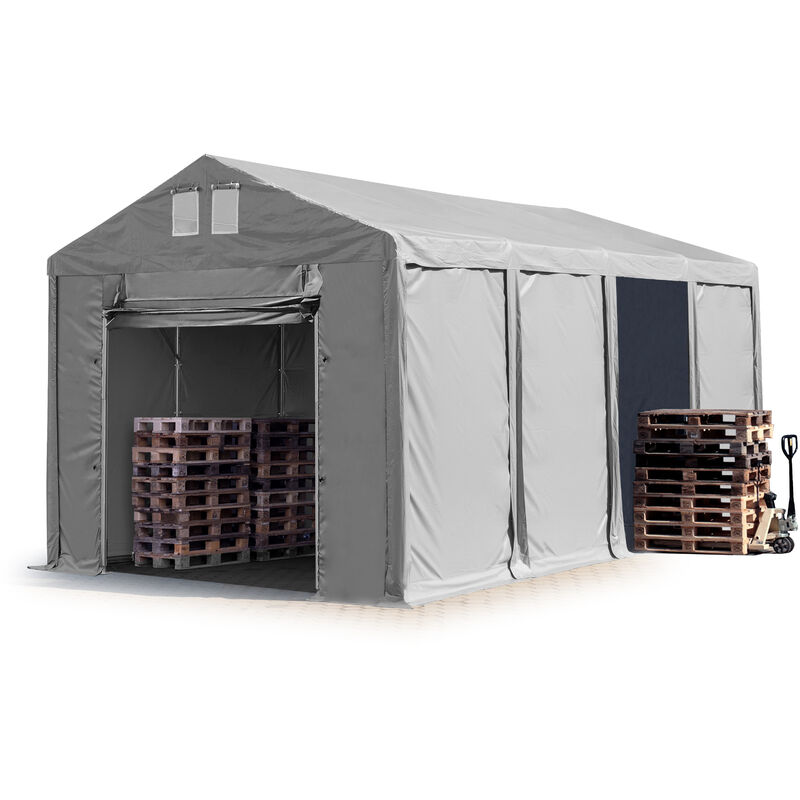 

Carpa almacén 4x8 m carpa industrial 3m de altura lateral aprox. 550g/m² lona PVC gris 100% impermeable con puerta levadiza - grigio