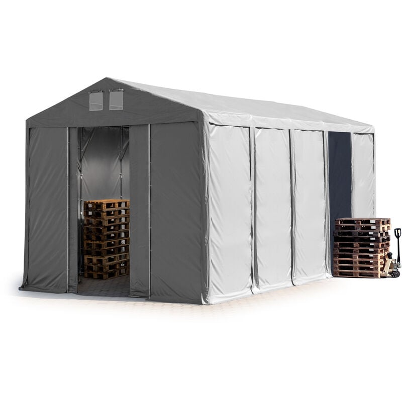 

Carpa almacén 5x10 m carpa industrial 3,6m de altura lateral aprox. 550g/m² lona PVC gris 100% impermeable con puerta corrediza - grigio
