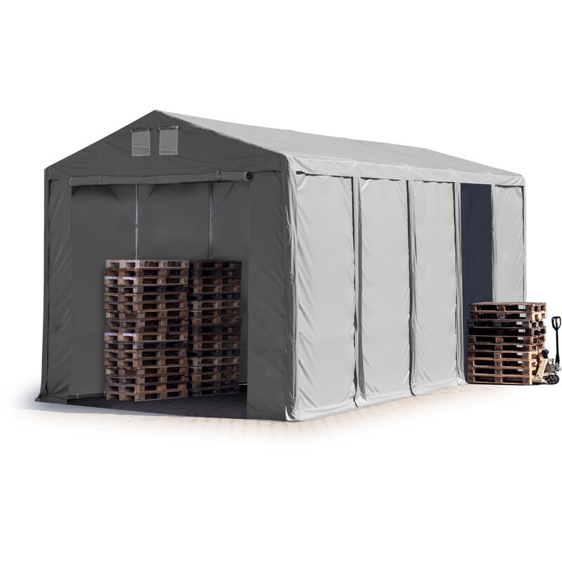 

Carpa almacén 5x10 m carpa industrial 3,6m de altura lateral aprox. 550g/m² lona PVC gris 100% impermeable puerta con cremallera - grigio
