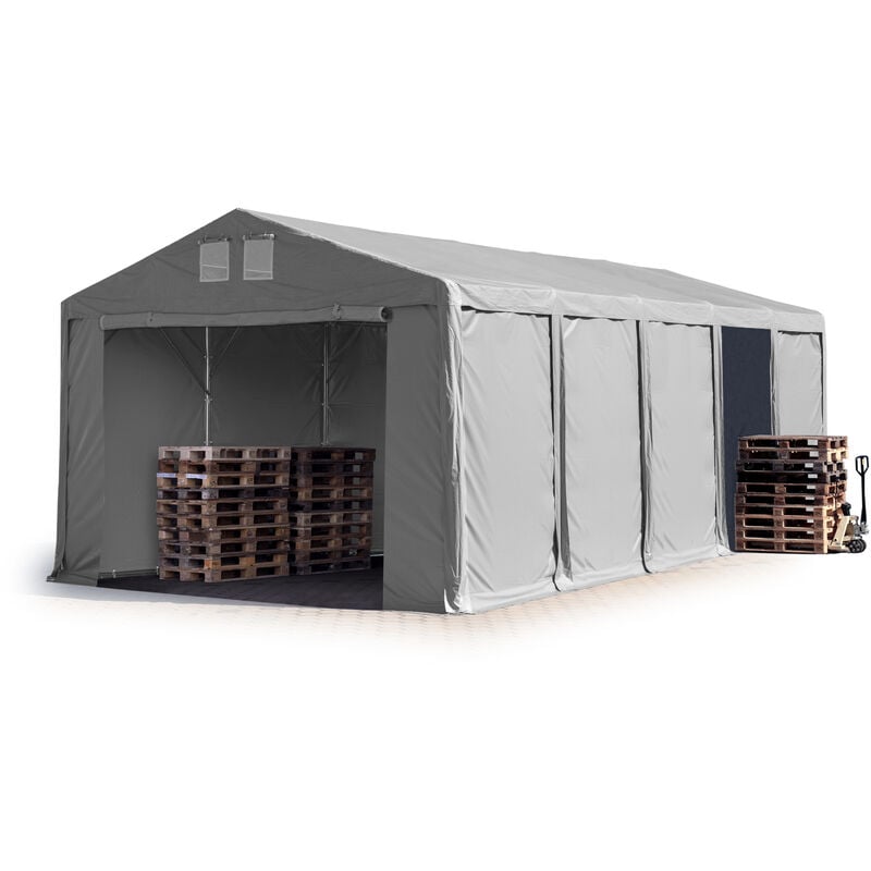 

Carpa almacén 5x10 m carpa industrial 3m de altura lateral aprox. 550g/m² lona PVC gris 100% impermeable puerta con cremallera - grigio