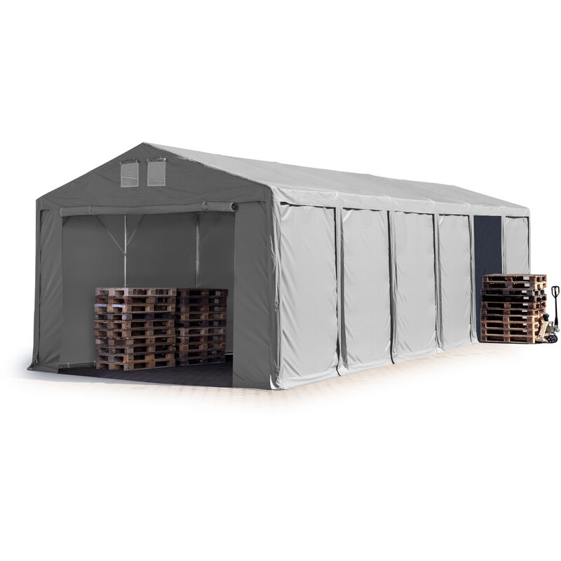 

Carpa almacén 6x12 m carpa industrial 3m de altura lateral aprox. 550g/m² lona PVC gris 100% impermeable puerta con cremallera - grigio