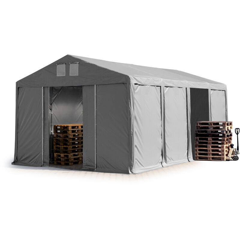 

Carpa almacén 6x8 m carpa industrial 3m de altura lateral aprox. 550g/m² lona PVC gris 100% impermeable con puerta corrediza - grigio