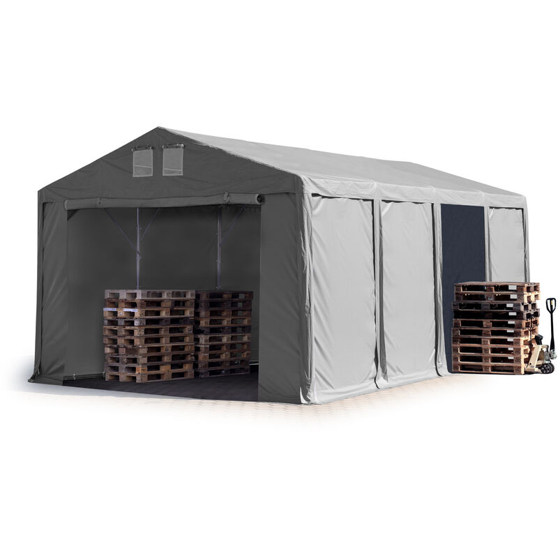 

Carpa almacén 6x8 m carpa industrial 3m de altura lateral aprox. 550g/m² lona PVC gris 100% impermeable puerta con cremallera - grigio